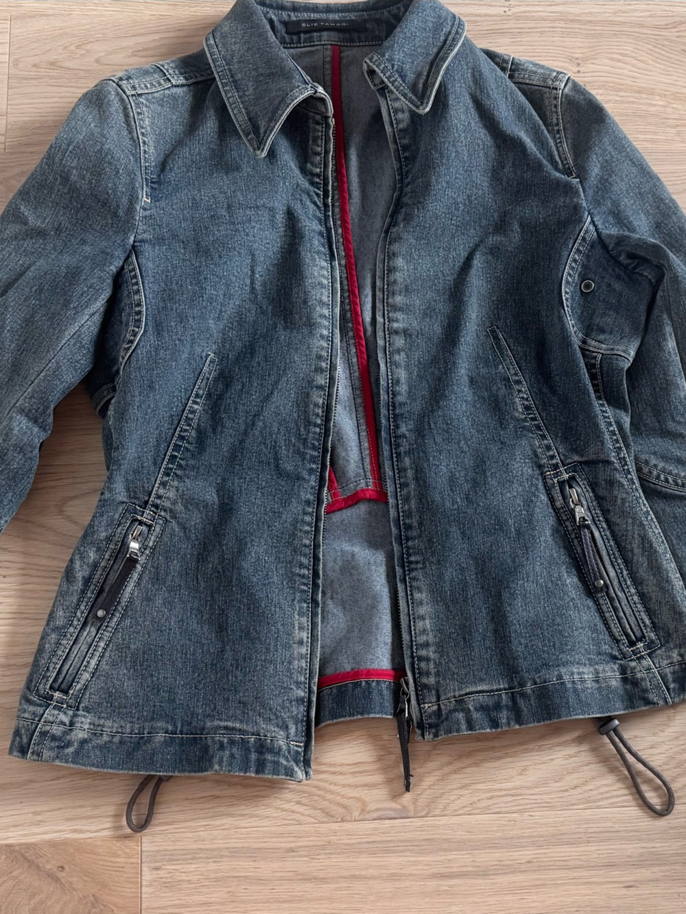 Elie Tahari Dark Denim Jacket with Red Trim